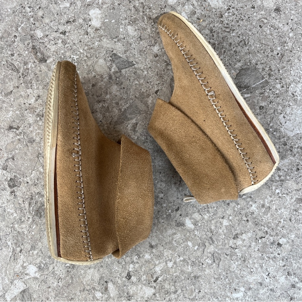 Rag & Bone Brixton Moccasins Stone Tan Suede Ankle Boots Shoes Mocs Boho Slip On - Picture 9 of 16
